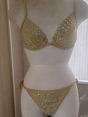 Embellished Gold Bikini Bra & Brief Set - Women Intimates & Sleepwear